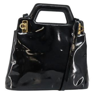 Ferragamo Wanda Patent Leather Black Patent_Leather Handbag (Pre-Owned)