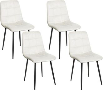 Beliani Beliani - Conjunto De 4 Sillas De Comedor Moderno Patas De Hierro Terciopelo Blanco Crema Powell