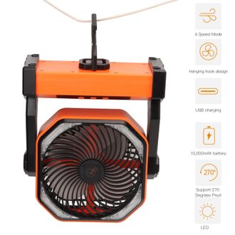 OEM Ventilador De Camping Con Iluminaci&oacute;n Led, 4 Velocidades, Giro De 270&deg;, Alto Flujo De Aire, Carga Usb, Bater&iacute;a De 20000 Mah, Carcasa De Abs, Color Nar