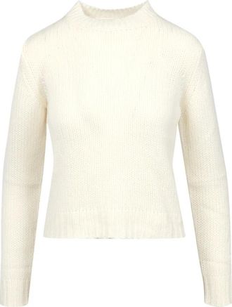 Max Mara Ribgebreide trui met ronde hals - Dames - Ronde hals truien - Wit - S - Kasjmier - Truien & Vesten