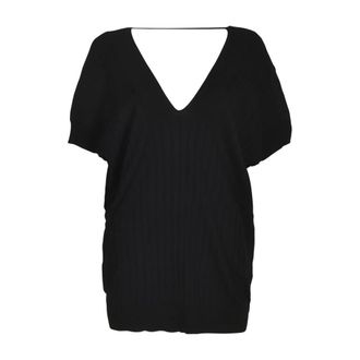 Plan C V-neck Knitwear, female, Black, Size: 2XL V-neck Knit Sweater
