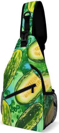 Generic Pickle Tie-dye Green Mens Crossbody Chest Sling Bag for Travel Hiking Lightweight Shoulder Bags with Small Side