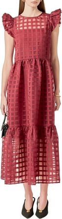 English Factory Organza Midi Dress In Maroon