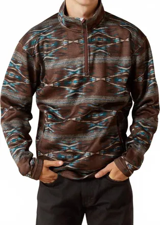 Ariat Mens Caldwell Logo 1/4 Zip Sweater In Deep Mahogany