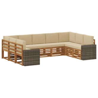 vidaXL Conjunto De Sof&aacute;s De Exterior 9 Uds. Natural Y Beige Poli&eacute;ster Vidaxl