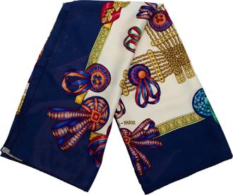 Herm&egrave;s Pre-owned Womens Les Rubans Du Cheval Silk Scarf 90 - Navy Textile - One Size