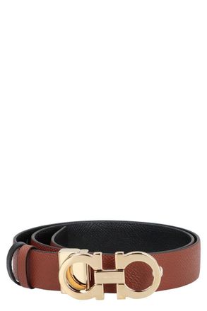 Ferragamo Brown Textured Reversible Cut To Size Belt