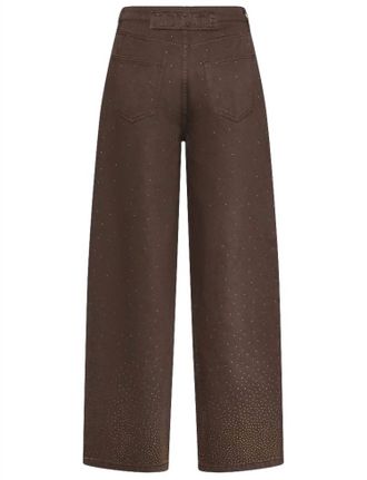 Rotate Womens Rhinestone Wide Leg Jeans In Chocolate