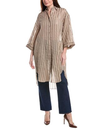 Brunello Cucinelli Sequin Stripe Long Shirt