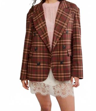 Free People Womens Dean Double Breasted Blazer In Oliver Plaid Brown