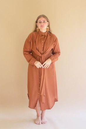 Kalalou Long-Sleeve Buttondown Dress W Front-Tie Detail