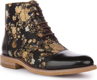 Justinreess England Adam Floral W Womens Lace Up Floral Print Boot Ankle Boots (Black, UK 7)