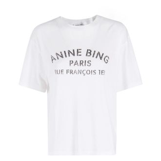 Anine Bing T-Shirts, female, White, M, Cohen Tee Paris Stencil