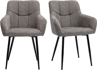 Miliboo Set De 2 Sillas Acolchadas De Dise&ntilde;o De Tejido Efecto Aterciopelado Texturizado Gris Y Metal Negro Montero