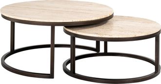 Richmond Interiors Design Couchtisch Set Avalon mit Travertin Tischplatte