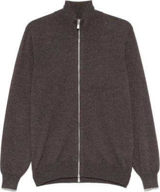 Brunello Cucinelli Koffiebruine Cashmere Cardigan met Rits - Heren - Cashmere truien - Bruin - 2XL - Kasjmier - Truien & Vesten