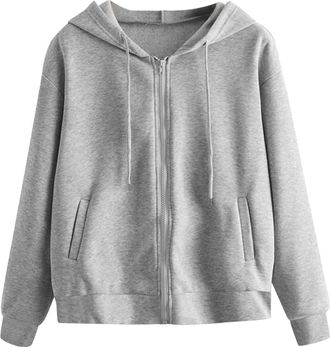 Generic Ladies Hoodies With Zip, Ladies Lightweight Jackets with Hood Casual Zip Up Hoodies Long Sleeve Cotton Plain Sweatshirt with Pockets Grey