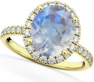Allurez Oval Cut Halo Moonstone & Diamond Engagement Ring 14K Yellow Gold 3.31ct