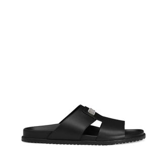 Dolce & Gabbana Zwarte Leren Sandalen Platte Rubberen Zool - Heren - Sandalen - Zwart - 40 EU - Schoenen