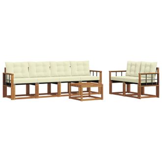 vidaXL Conjunto De Sof&aacute;s De Exterior Con Coj&iacute;n 7 Pcs Natural Y Crema Vidaxl