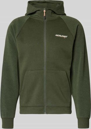Jack & Jones Jack & Jones Regular Fit Sweatjacke mit Logo-Print Modell Thatcher in Oliv, Größe XXL