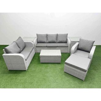 Fimous Patio pe Wicker 7 Seater Outdoor Rattan Furniture Sofa Sets with Rectangular Coffee Table Reclining Chair Loveseat Sofa 3 Seater Sofa Big Footstool 2