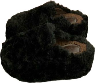 Generic YUJIEBB Flats Platform Slippers Fur Women Cotton Casual Mules Shoes Home Snow Boots Cozy Dress Mujer Zapatos Black