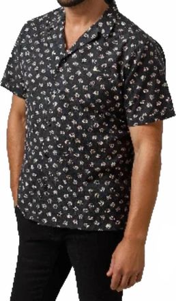 Stone Rose Seersucker Palm Print Resort Shirt In Charcoal