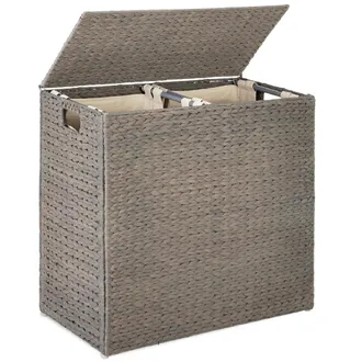 Best Choice Products Large Natural Water Hyacinth Double Laundry Hamper Basket w/ 2 Liner Bags, Handles