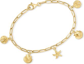 Ross-Simons 14kt Yellow Gold Sea Life Paper Clip Link Charm Bracelet