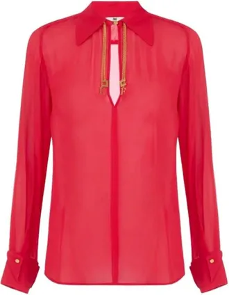 Elisabetta Franchi Overhemden, Dames, Rood, L, Georgette Blouse