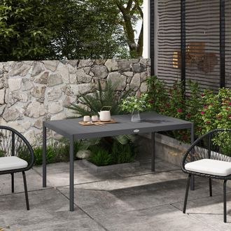 OUTSUNNY 57 Garden Table with Aluminium Frame, Slatted Design in Dark Grey