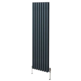 MonsterShop Oval Column Radiator & Valves - 1800mm x 480mm - Anthracite Grey