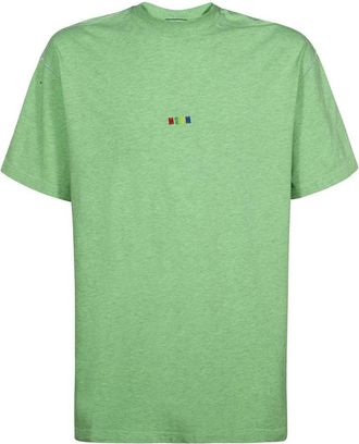 Msgm Logo Detail Katoenen T-shirt - Heren - T-shirts - Groen - S - Katoen - Tops