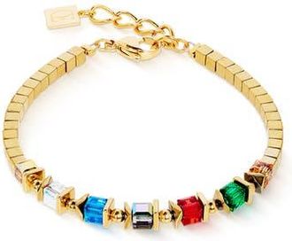 Coeur de Lion Sparkling Cubes Fusion Chain Gold Bracelet in Multicolor at Nordstrom, Size 8.25