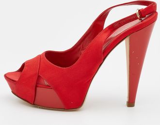 Sergio Rossi Red Satin Open Toe Platform Slingback Sandals