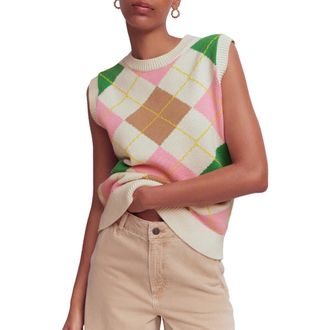 Boden Lucy Knit Cotton Sweater Vest in Green/Pink Argyle at Nordstrom, Size X-Large