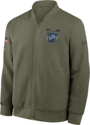 Nike Detroit Lions Salute to Service Sideline Nike Mens NFL Full-Zip Bomber Jacket in Brown | 03AU0E1UA2B-L55