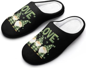 Generic Plaid St Day Patricks Love Gnomes Mens Slippers Memory Foam Winter Warm Sandals Slip On House Shoes Size 7-14