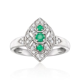 Ross-Simons Emerald Ring With. Diamonds in Sterling Silver