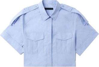 Juun.J cropped oversize-epaulette shirt - women - Nylon/Cotton - 36 - Blue