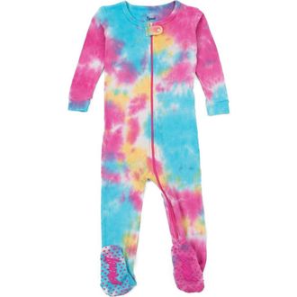 Leveret Footed Tie Dye Cotton Matching Family Pajamas in Tie Dye Rainbow at Nordstrom, Size 18-24M
