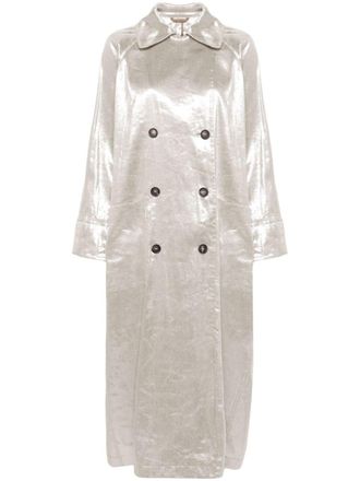 Brunello Cucinelli metallic-finish trench coat - women - Linen/Flax/Eco Brass/Polyester - 36 - Grey