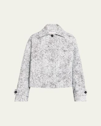 Michael Kors Balmacaan Cracked-Print Cotton Jacket