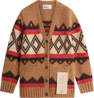 Ballantyne Raw Diamond Jacquard Wool-Blend V-Neck Cardigan
