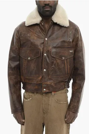 Diesel Leather Jacket L-MUDDY With Fur Collar size L