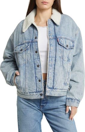Levi's 90s High Pile Fleece Lined Denim Trucker Jacket in Morning Sunlight at Nordstrom Rack, Size X-Large