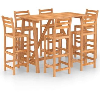 vidaXL Mesa Y Sillas De Bar Para Jard&iacute;n 7 Pzas Madera Maciza De Acacia Vidaxl