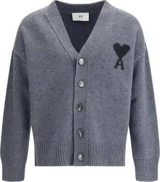 Ami De Coeur Cardigan met Jacquard Logo - Heren - Vesten - Grijs - XL - Wol - Truien & Vesten