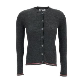 Thom Browne Truien & Vesten, Dames, Grijs, S, Wol, Merino Wol Ribsteek Vest